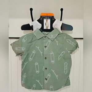 Andy & Evan Green Skateboard Print Shirt, Tank & Shorts Set New with Tags Size 2
